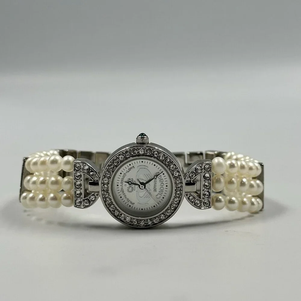 Rovada Claddagh Watch Women Silver Tone Faux Pearl Band Rhinestones New Battery